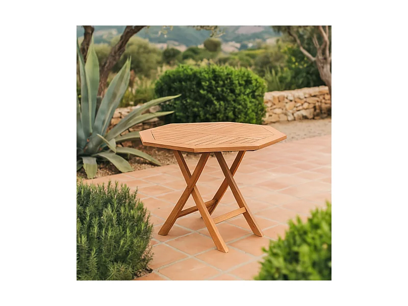 Table de jardin octogonale 100 x 100 cm en teck massif - ANCOLIE
