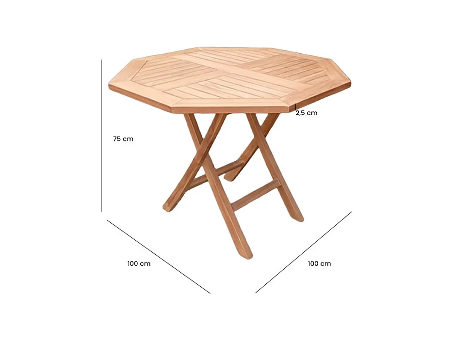 Table de jardin octogonale 100 x 100 cm en teck massif - ANCOLIE