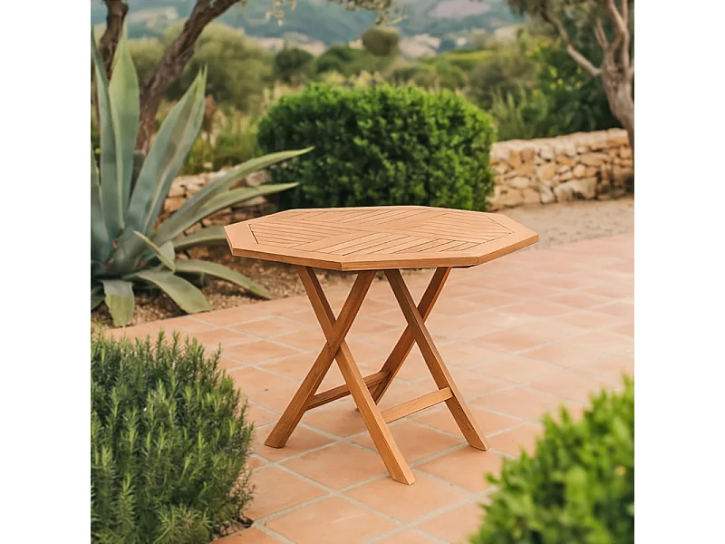 Table de jardin octogonale 100 x 100 cm en teck massif - ANCOLIE