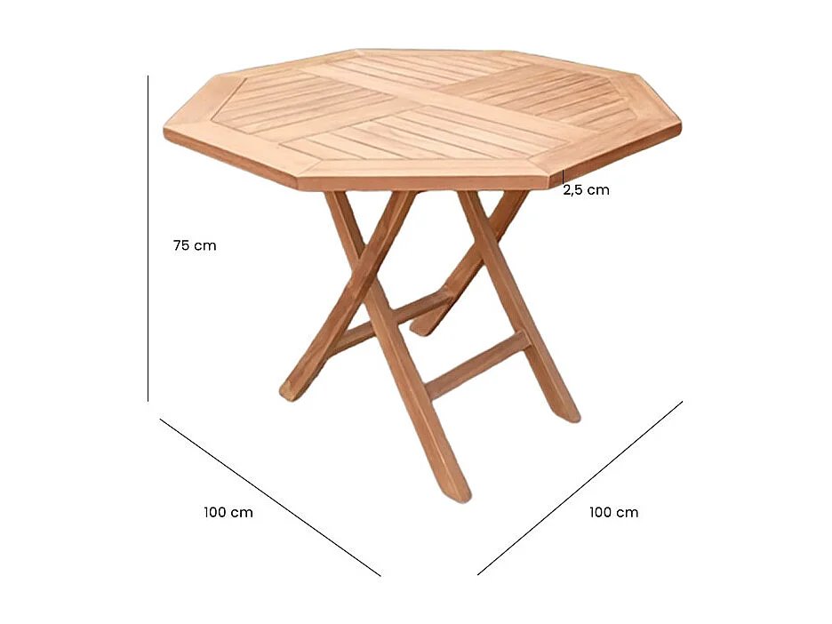 Table de jardin octogonale 100 x 100 cm en teck massif - ANCOLIE