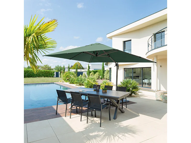 Parasol déporté rectangulaire Equador gris anodisé et olive Hespéride