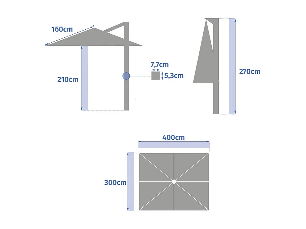 Parasol déporté rectangulaire Equador gris anodisé et olive Hespéride