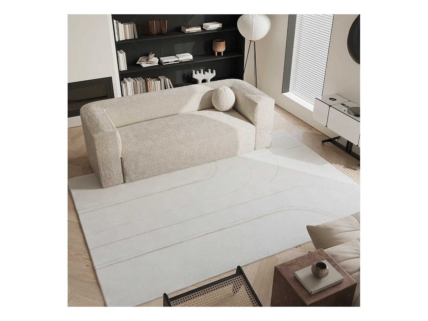 Tapis rectangulaire en laine 160x230cm blanc cassé JARA