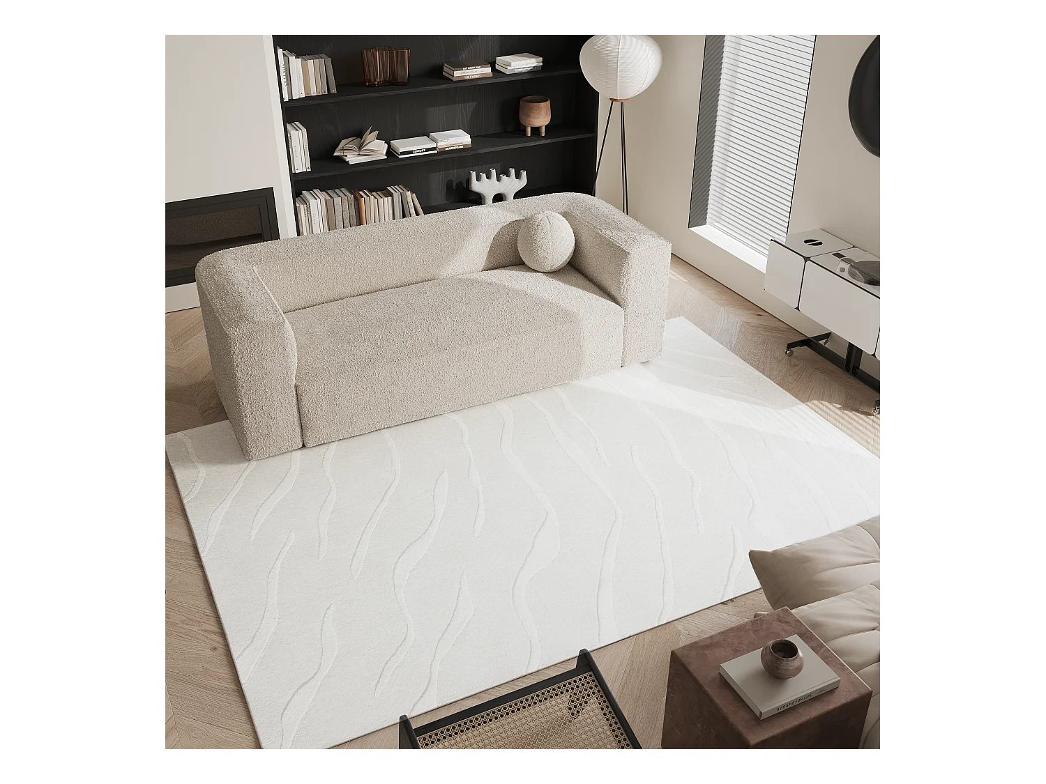Tapis rectangulaire en laine et viscose blanc cassé 160x230cm DAVEN