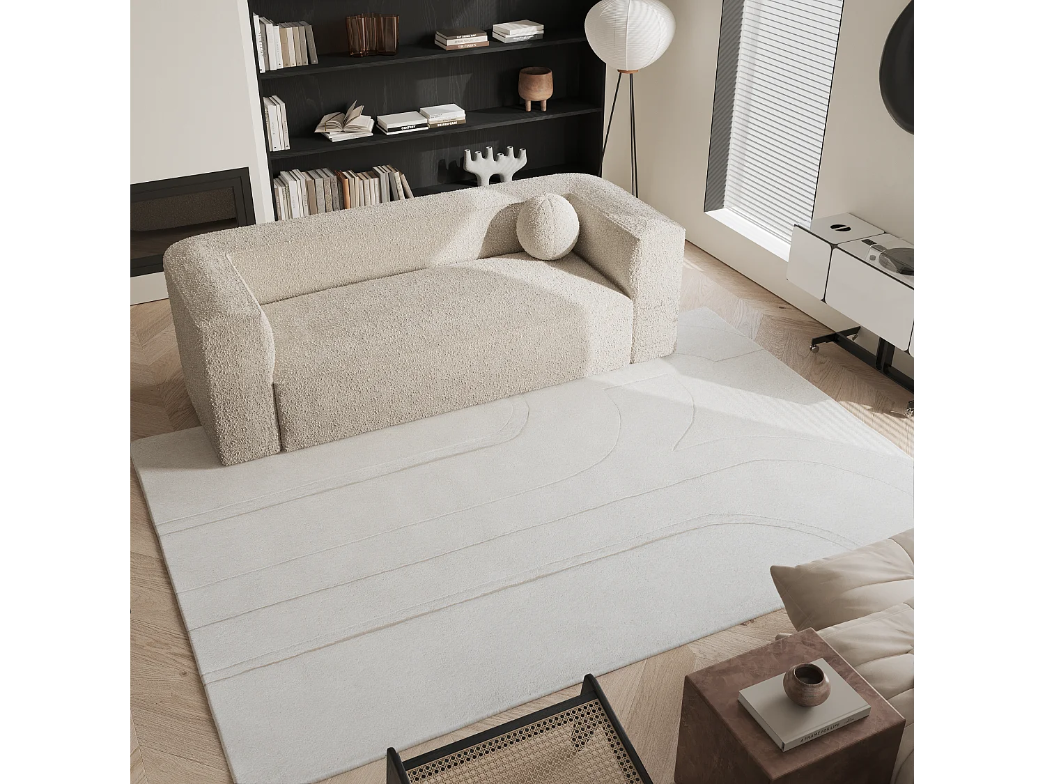 Tapis rectangulaire en laine 200x300cm blanc cassé JARA