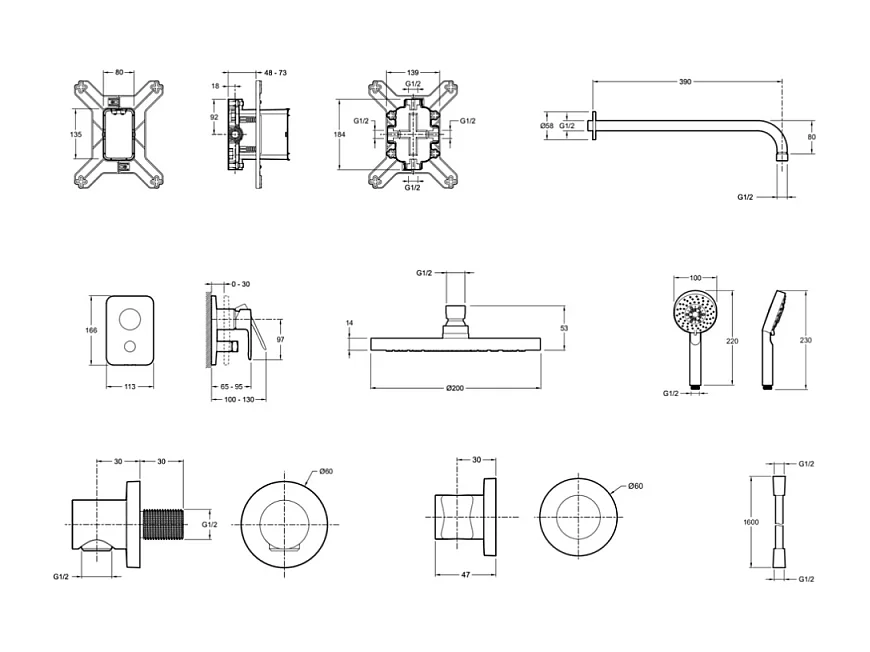 Colonne de douche encastrée mécanique JACOB DELAFON Modulo + nettoyant