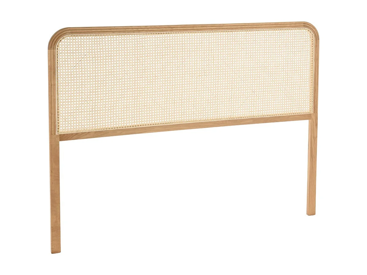 SYA - Tête de lit bords arrondis rotin naturel chêne massif 140/160cm