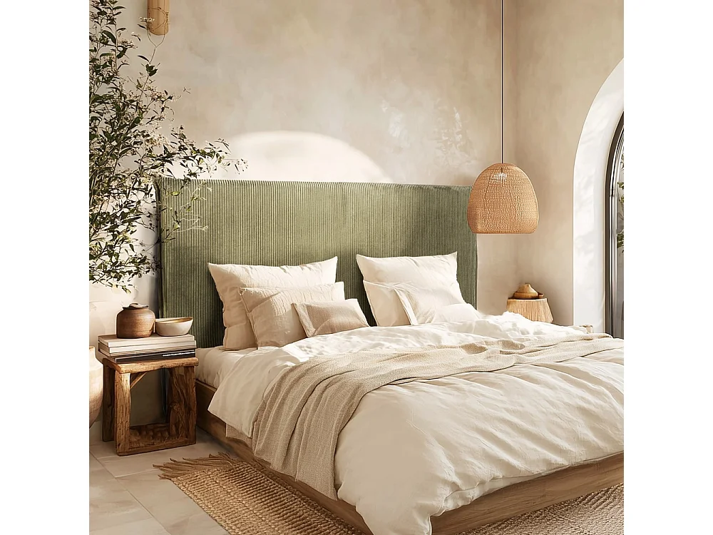 ARTHUR - Tête de lit rembourrée pour lits 140/160cm velours côtelé vert