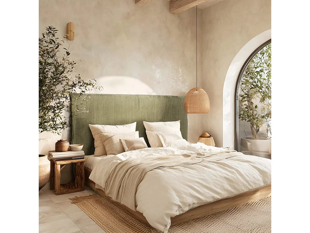 ARTHUR - Tête de lit rembourrée pour lits 140/160cm velours côtelé vert