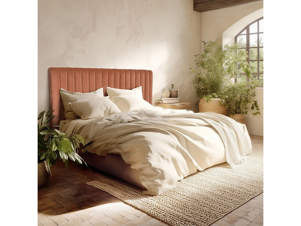 ARTHUR - Tête de lit rembourrée pour lits 140/160cm velours orange