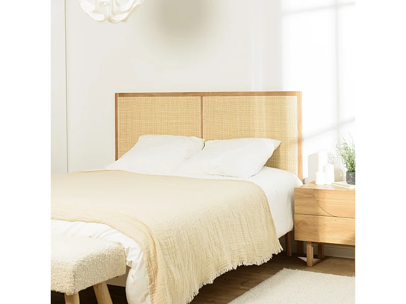SYA - Tête de lit en rotin naturel et chêne massif pour lits 140/160cm