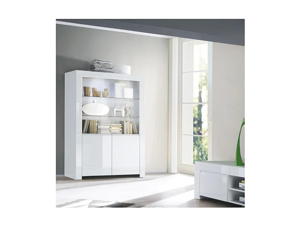 Vitrine vaisselier FOLOMI - Blanc Brillant - Style Design - 170x123x50