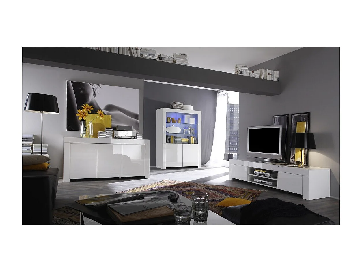 Vitrine vaisselier FOLOMI - Blanc Brillant - Style Design - 170x123x50