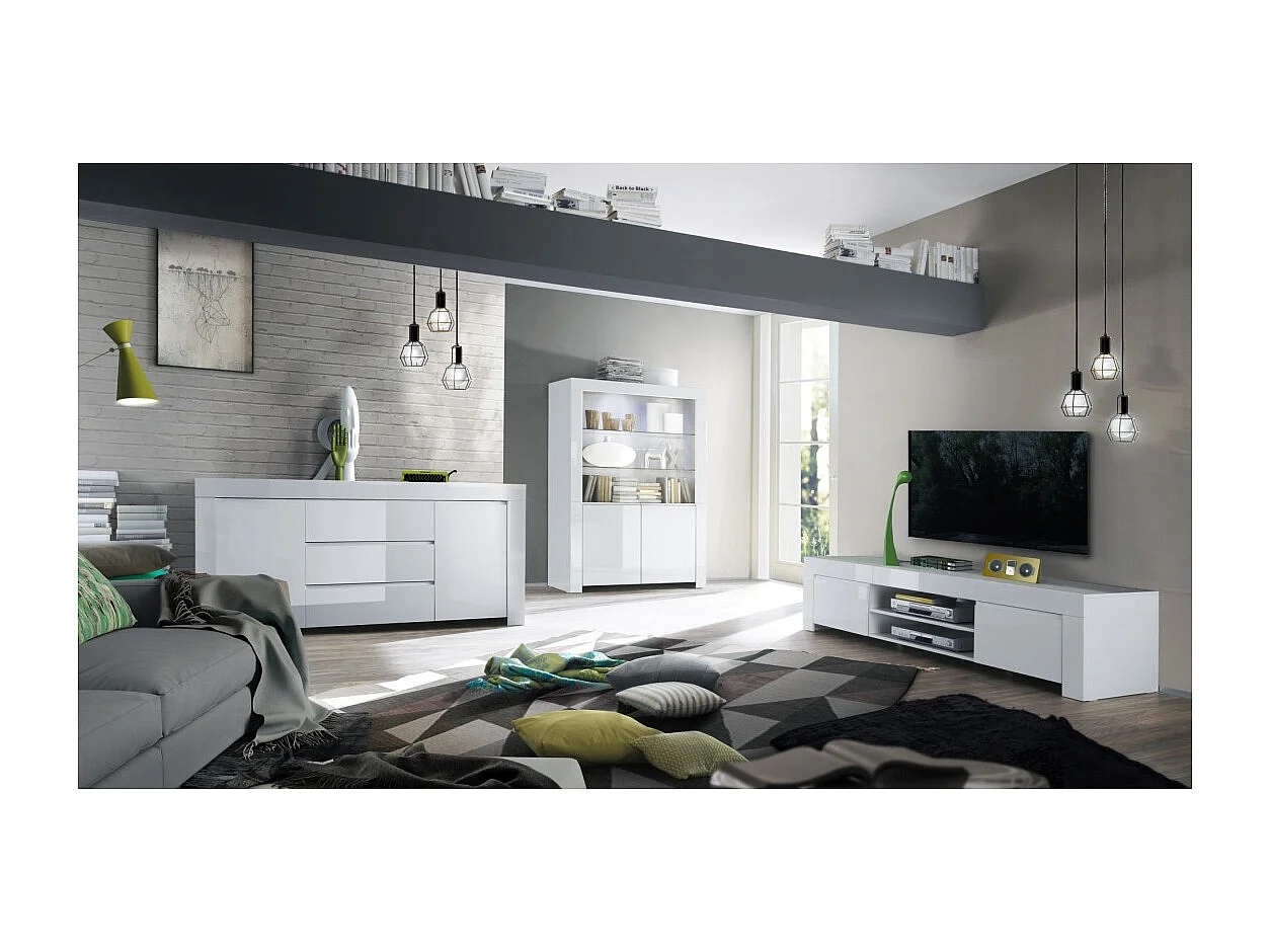 Vitrine vaisselier FOLOMI - Blanc Brillant - Style Design - 170x123x50