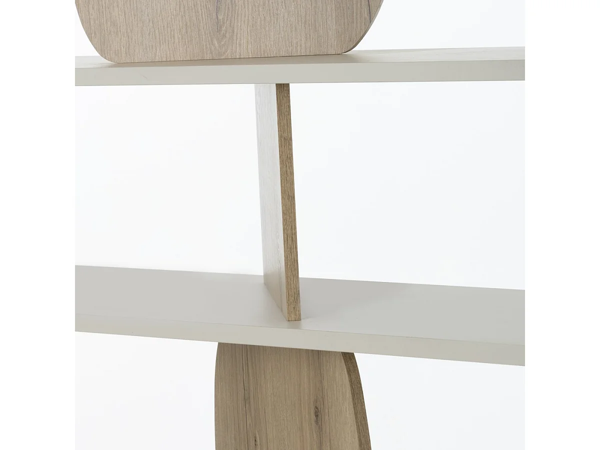 Open boekenkast met geometrische uitsnijdingen greige- en eikendecor - MANOSQUE