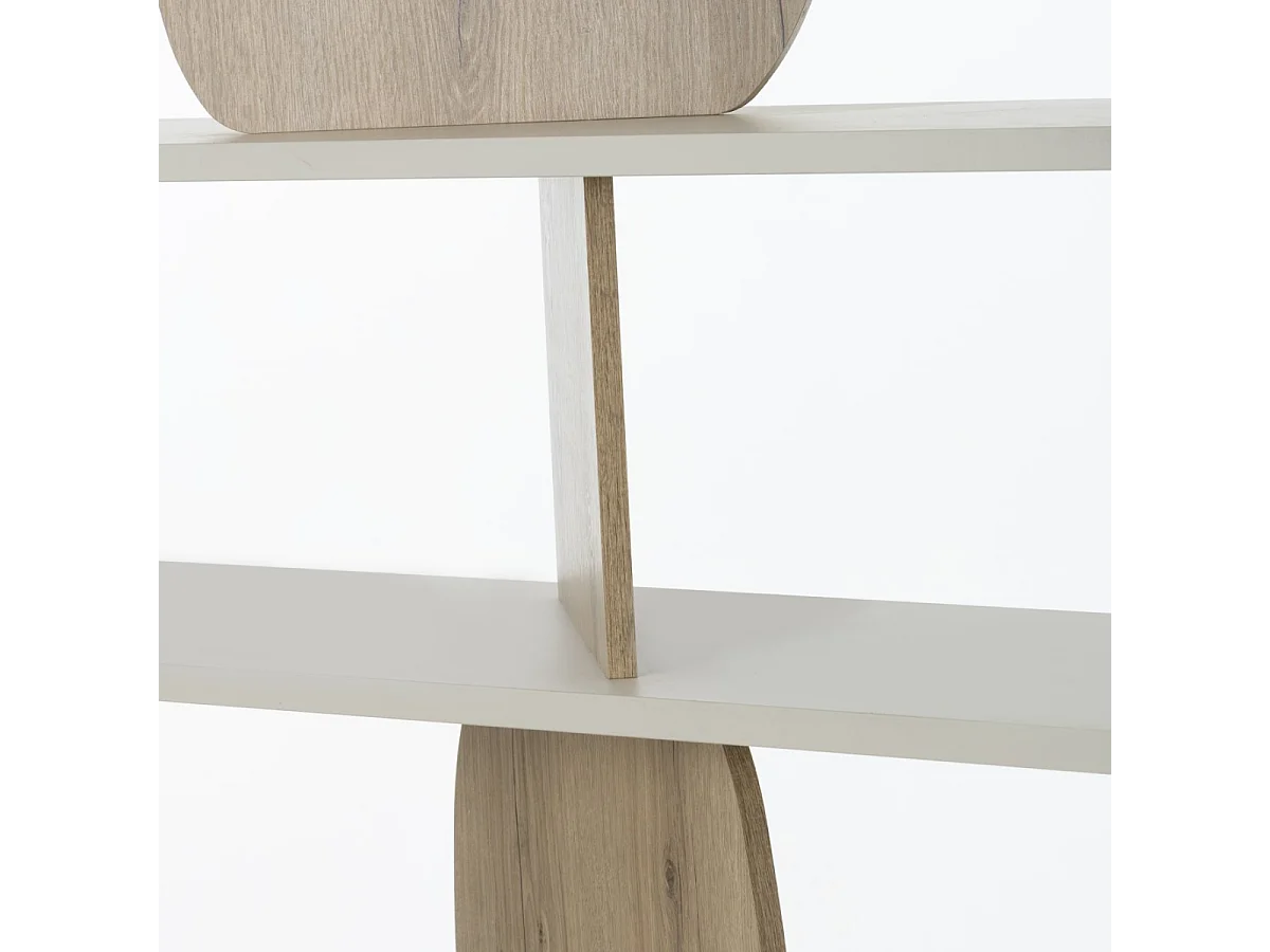 Open boekenkast met geometrische uitsnijdingen greige- en eikendecor - MANOSQUE