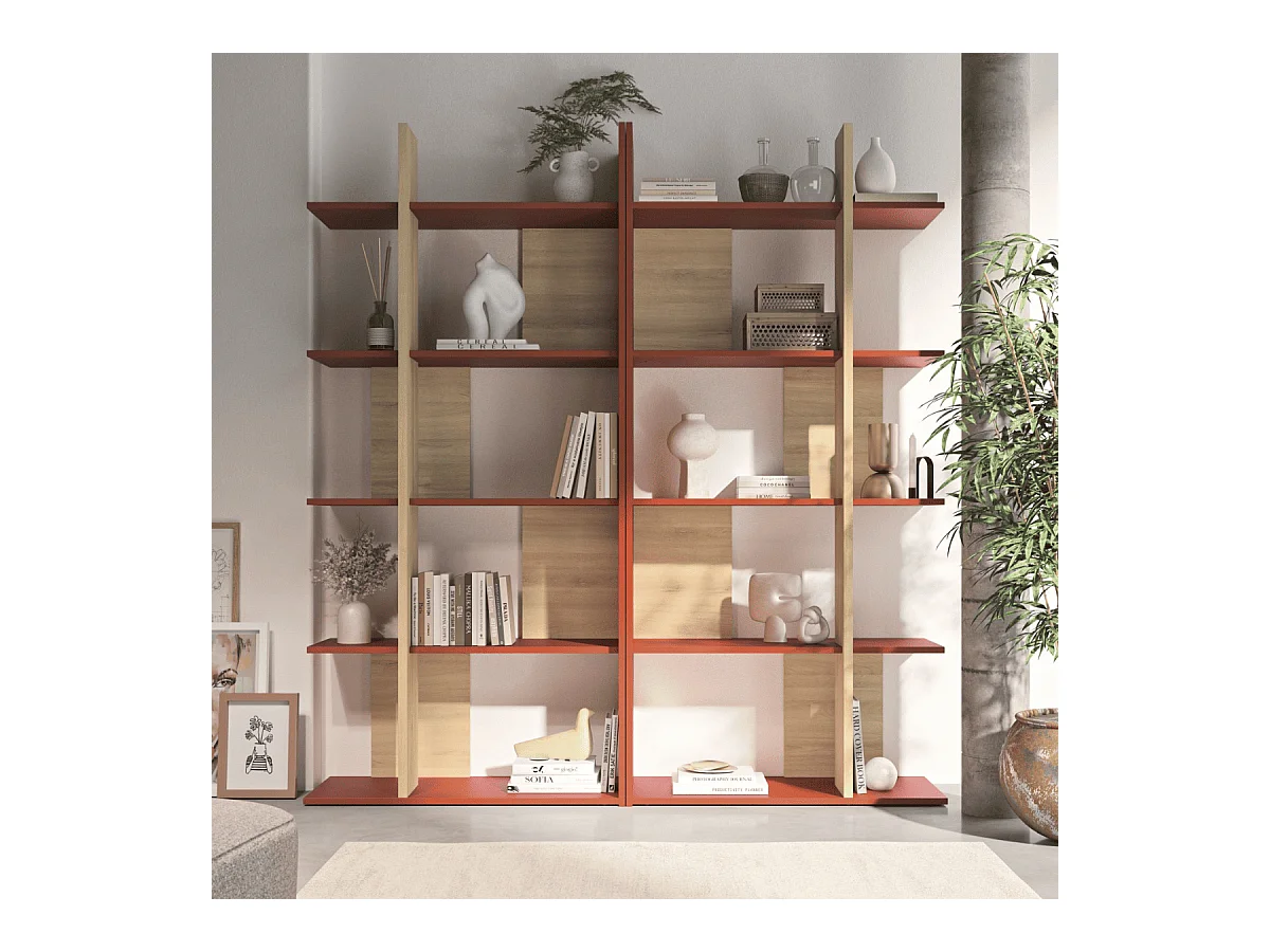 Bibliothèque ouverte décor ocre et chêne - EPURA