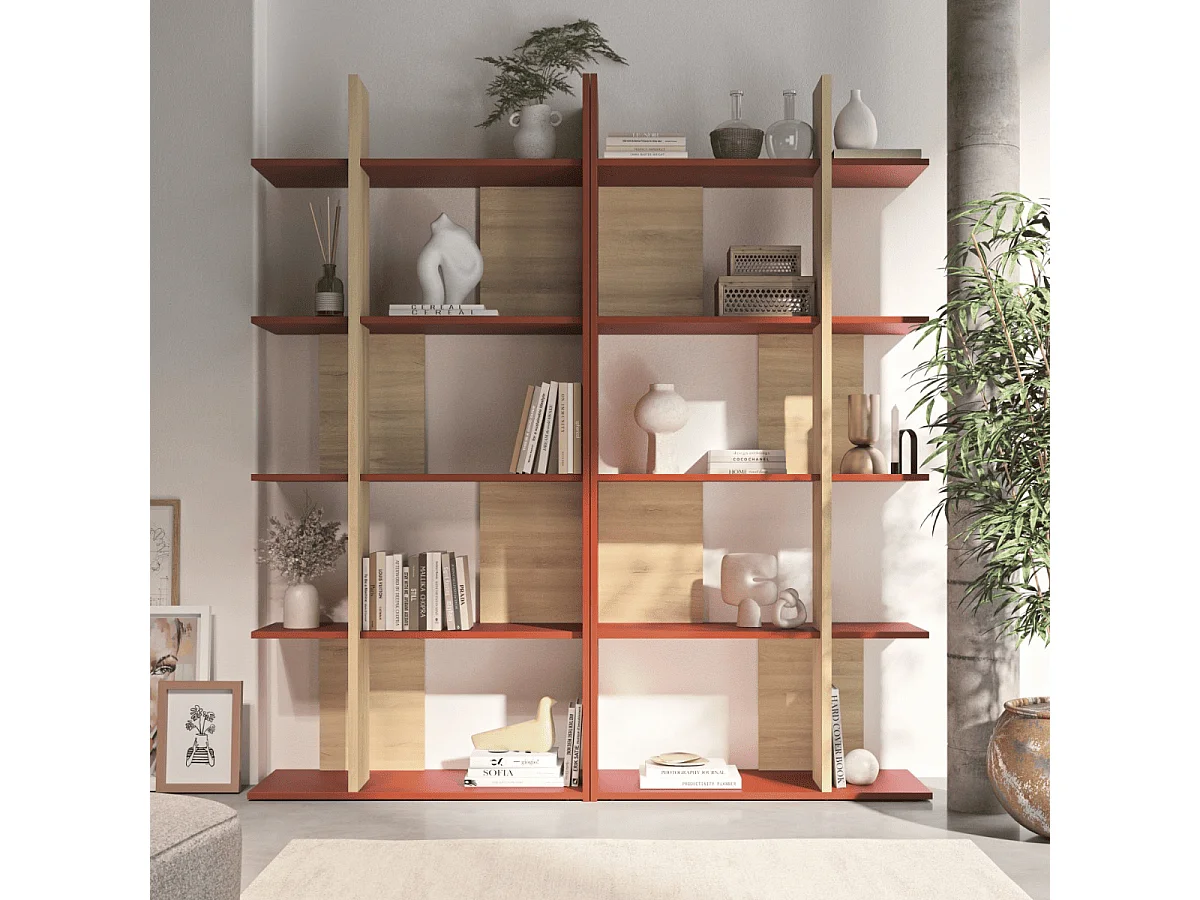 Open boekenkast oker- en eikendecor - EPURA