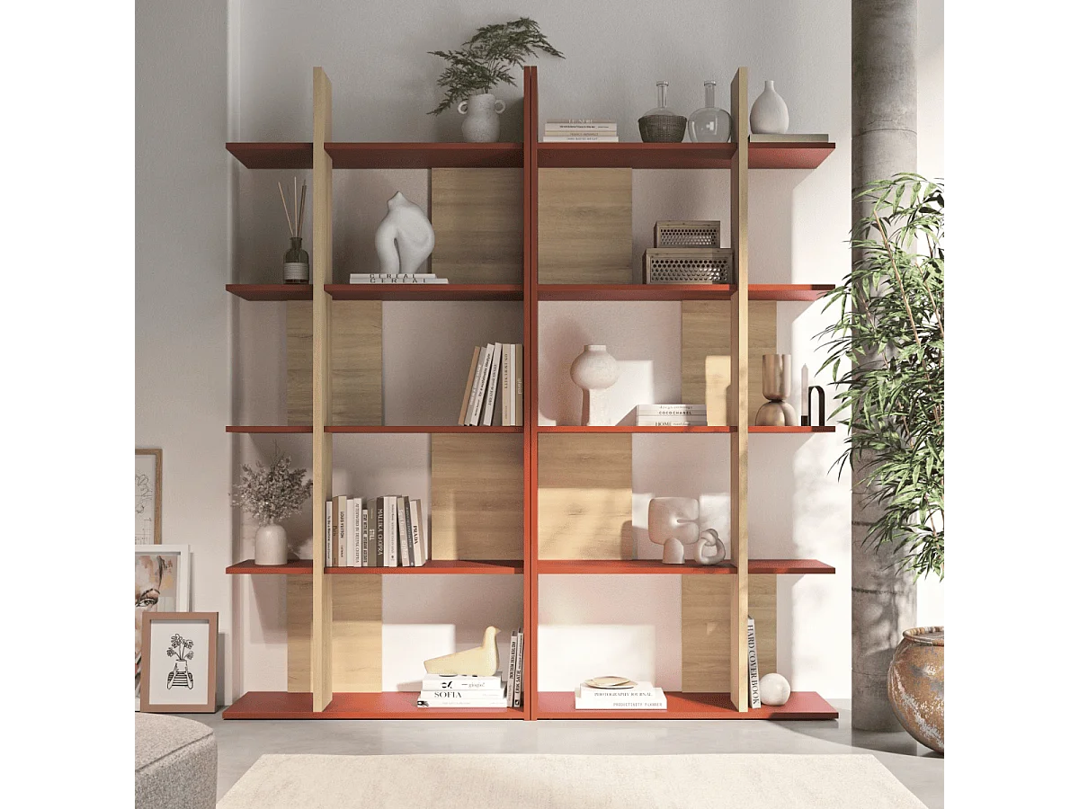 Open boekenkast oker- en eikendecor - EPURA