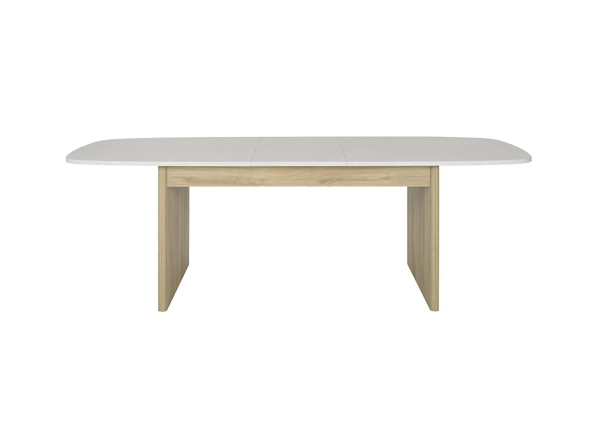 Uitschuifbare rechthoekige tafel met afgeronde hoeken wit- en eikendecor - GALEO