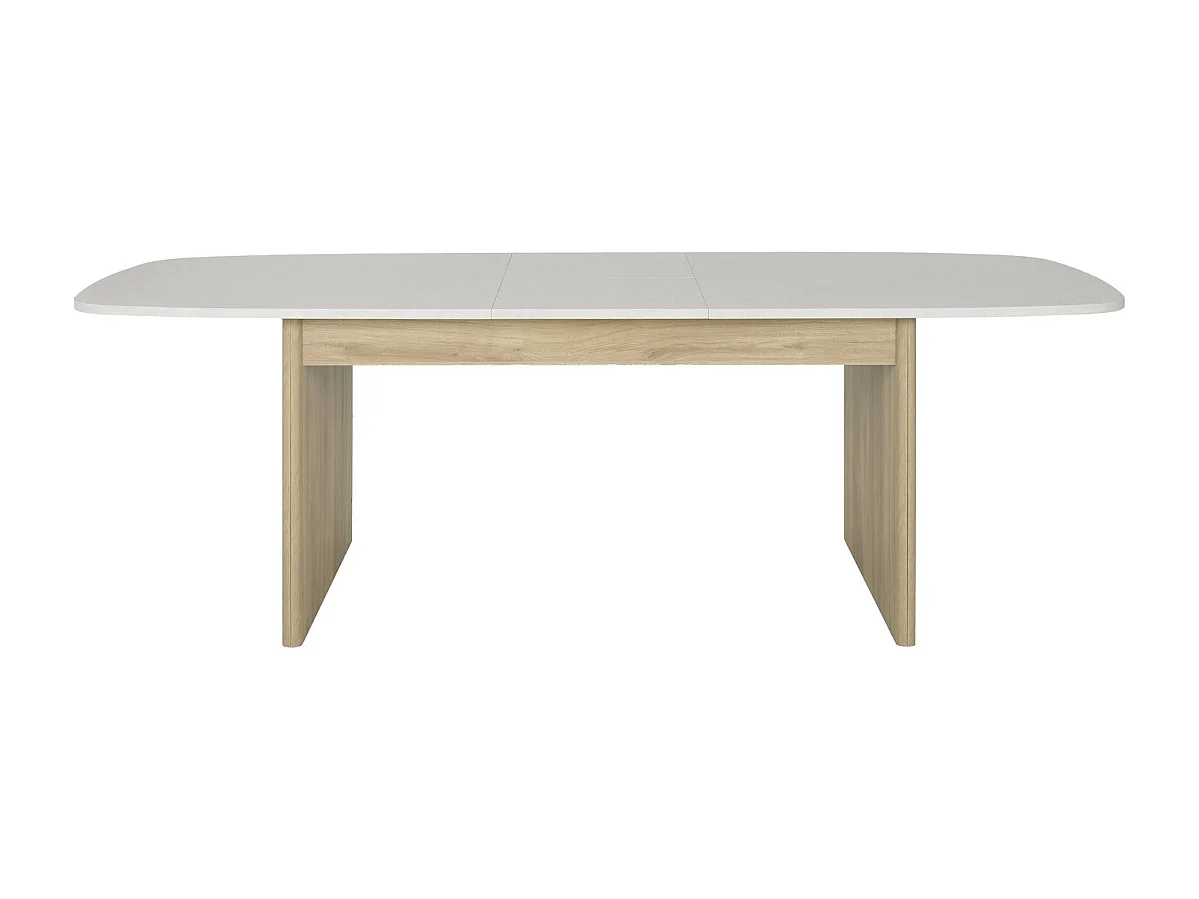 Table extensible 200 à 248cm à bords arrondis décor blanc et chêne - GALEO