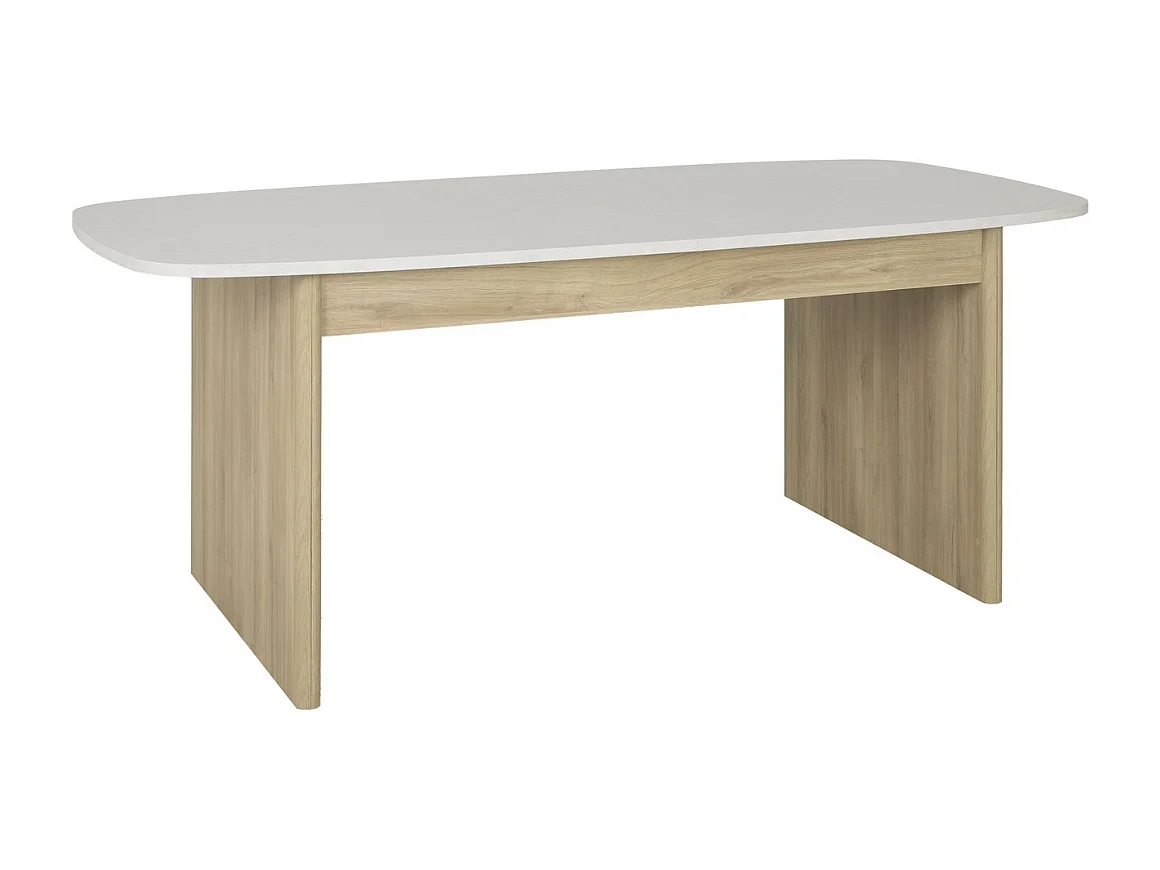 Table extensible 200 à 248cm à bords arrondis décor blanc et chêne - GALEO