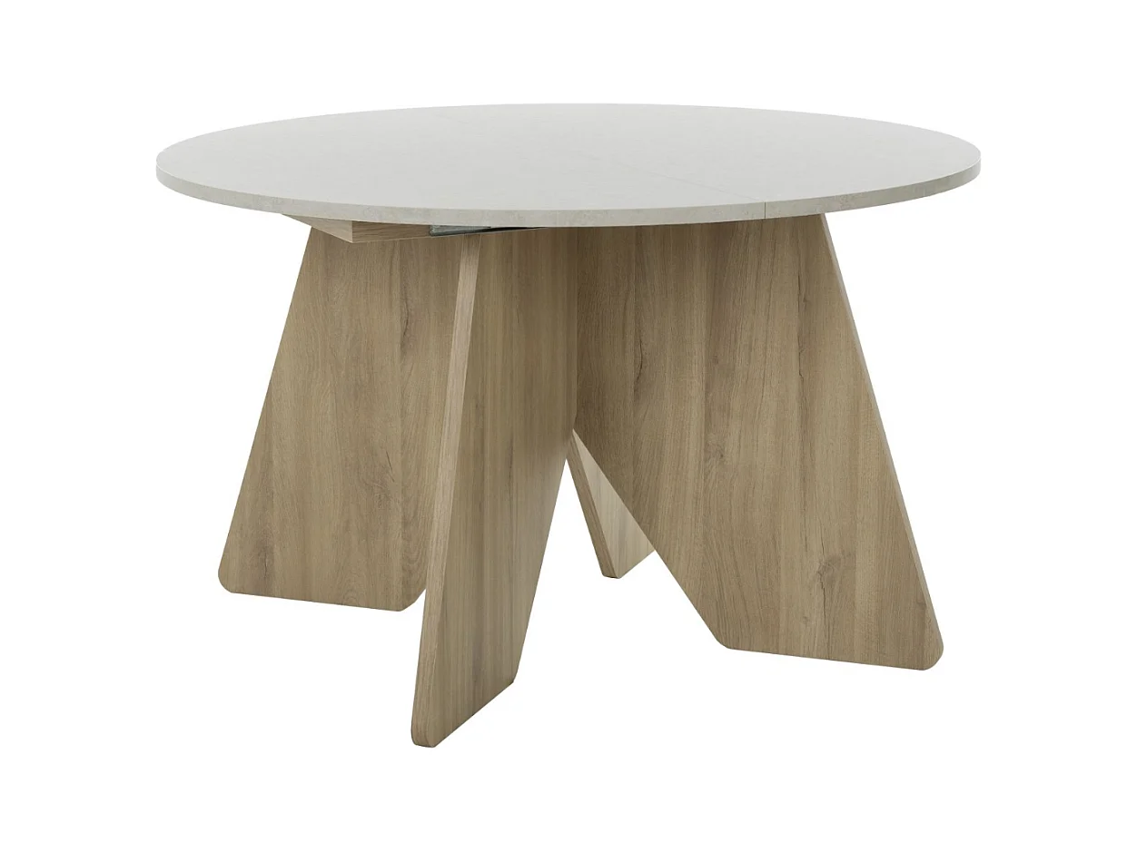 Table extensible ronde décor blanc et chêne - GALEO
