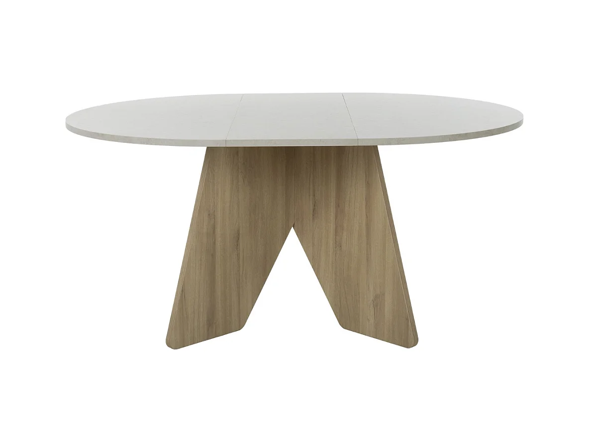 Table extensible ronde décor blanc et chêne - GALEO
