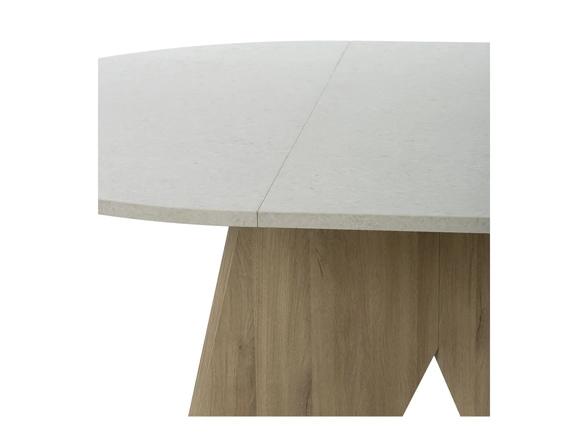Table extensible ronde décor blanc et chêne - GALEO