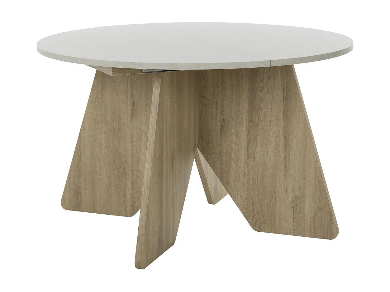 Table extensible ronde décor blanc et chêne - GALEO