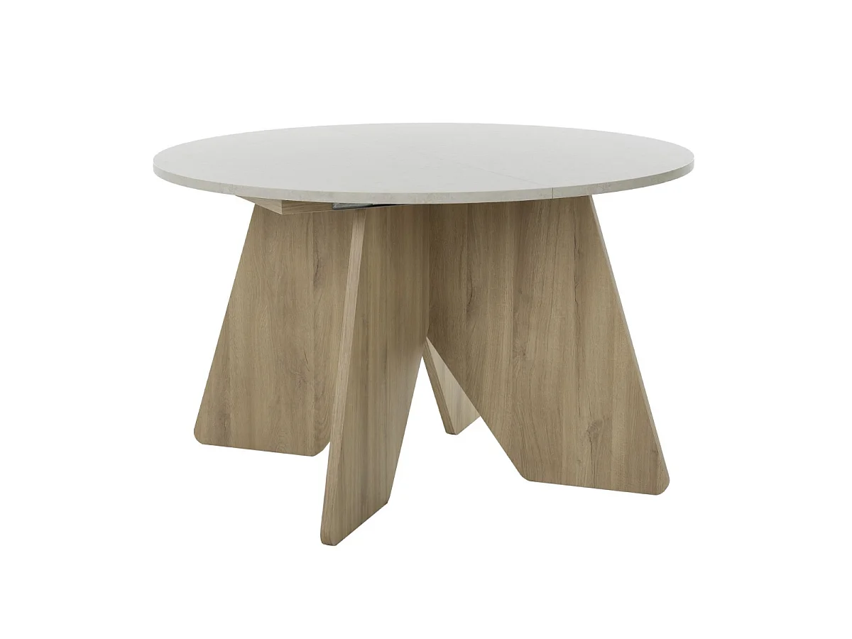 Uitschuifbare ronde tafel wit- en eikendecor - GALEO