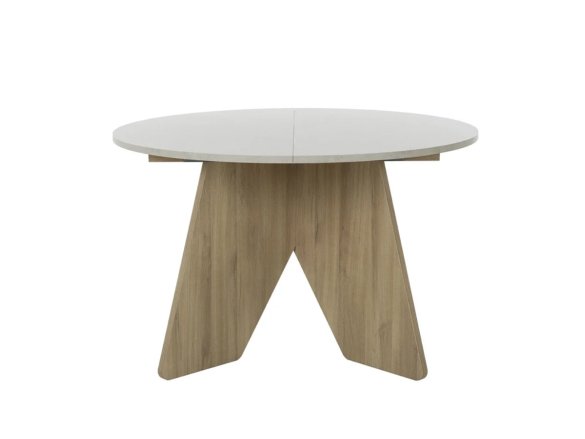 Uitschuifbare ronde tafel wit- en eikendecor - GALEO