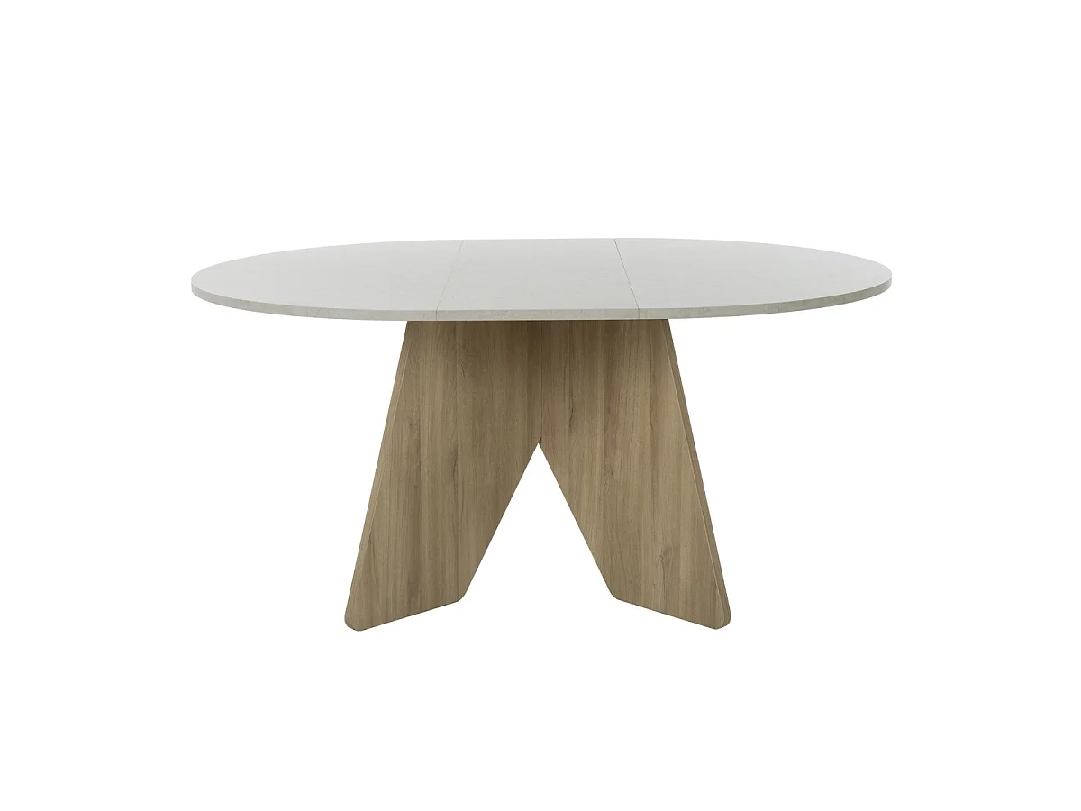 Uitschuifbare ronde tafel wit- en eikendecor - GALEO