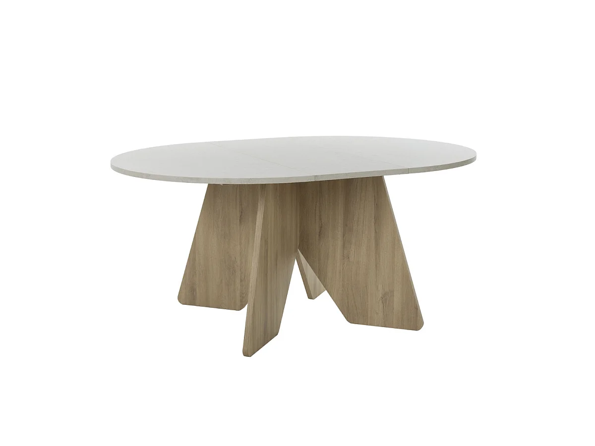 Uitschuifbare ronde tafel wit- en eikendecor - GALEO