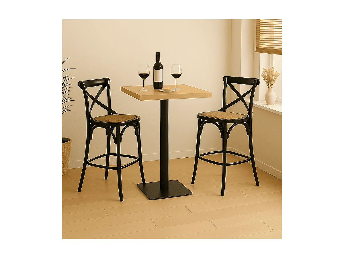 Silla de bar de madera maciza y rejilla L50 cm - BISTROT