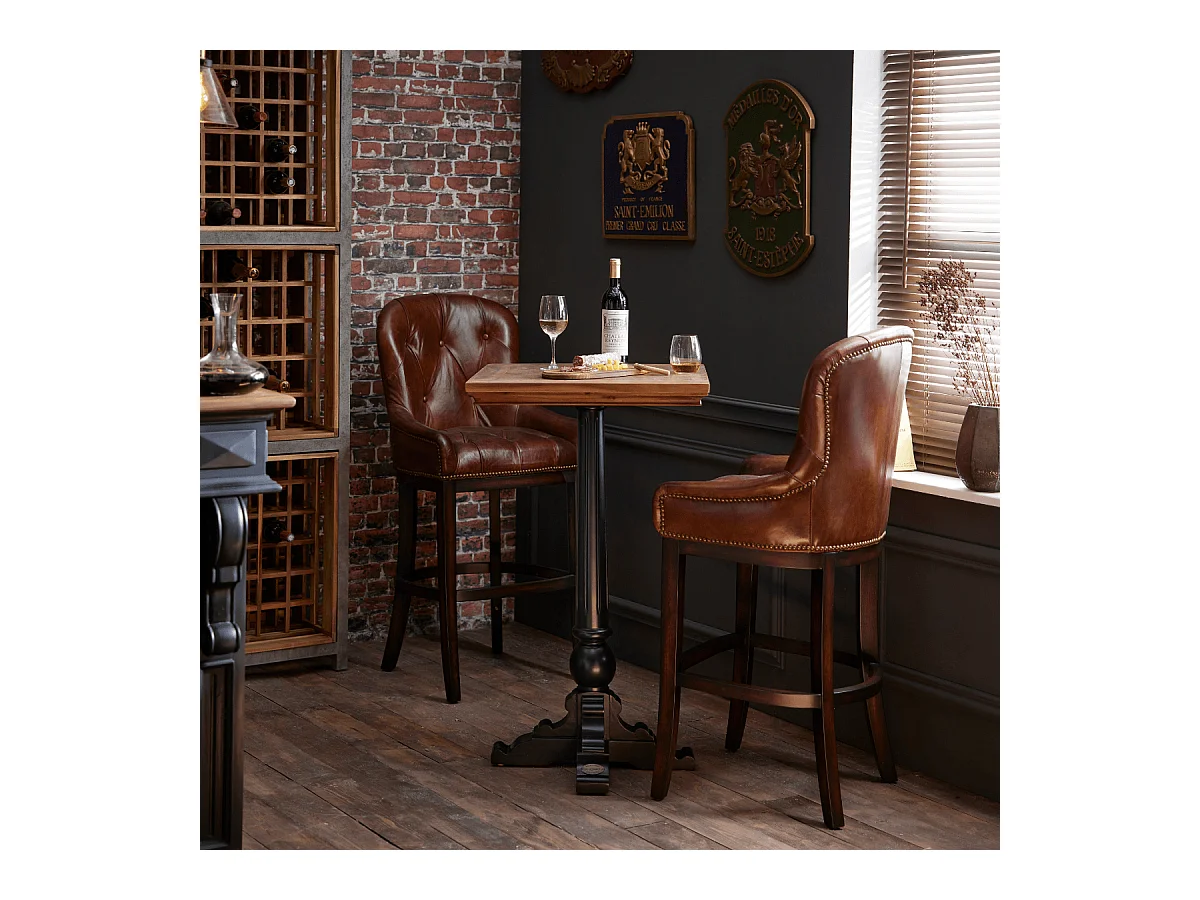 Fauteuil de bar en bois et cuir semi aniline - H121 cm