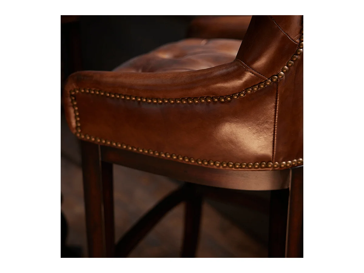 Fauteuil de bar en bois et cuir semi aniline - H121 cm