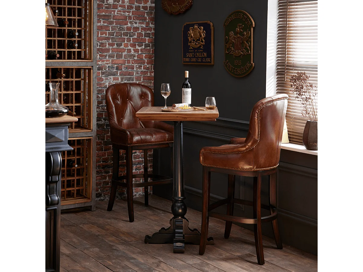 Fauteuil de bar en bois et cuir semi aniline - H121 cm