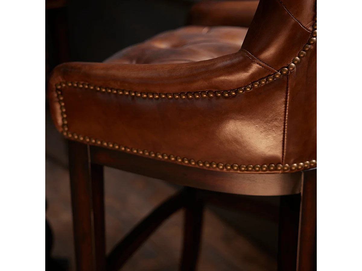 Fauteuil de bar en bois et cuir semi aniline - H121 cm