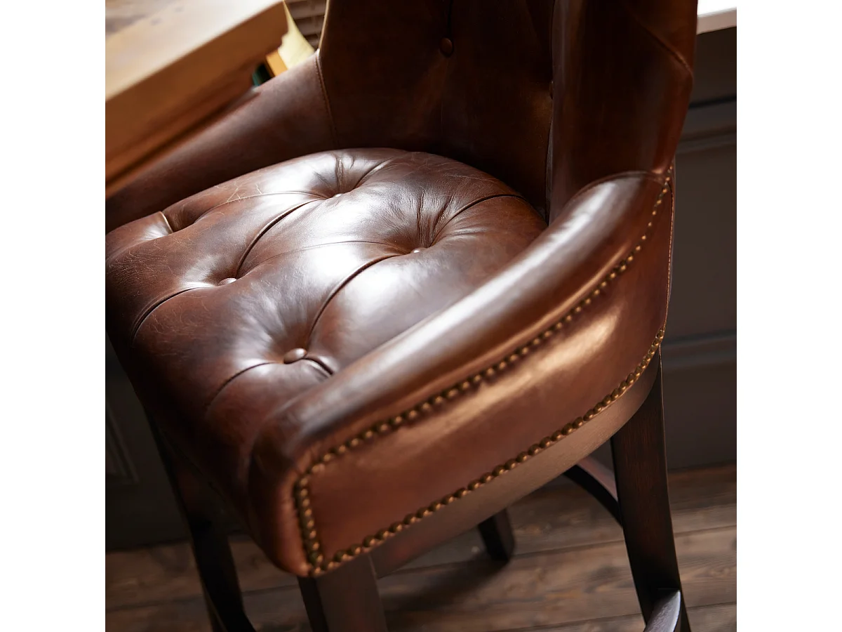 Fauteuil de bar en bois et cuir semi aniline - H121 cm