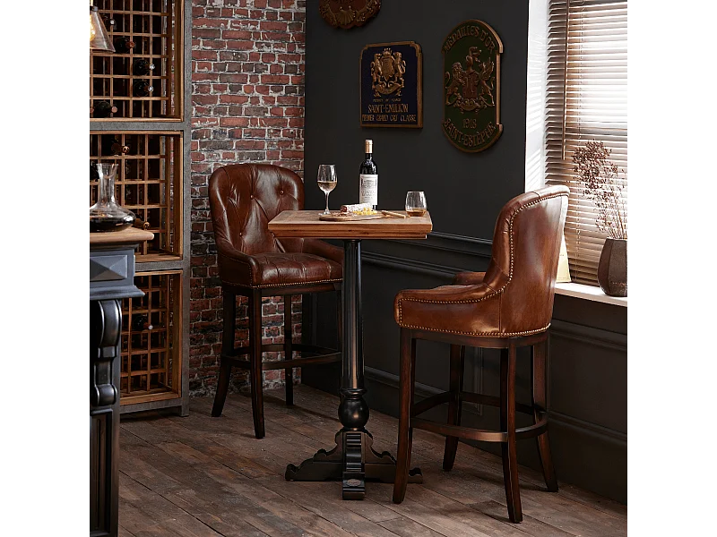 Fauteuil de bar en bois et cuir semi aniline - H121 cm