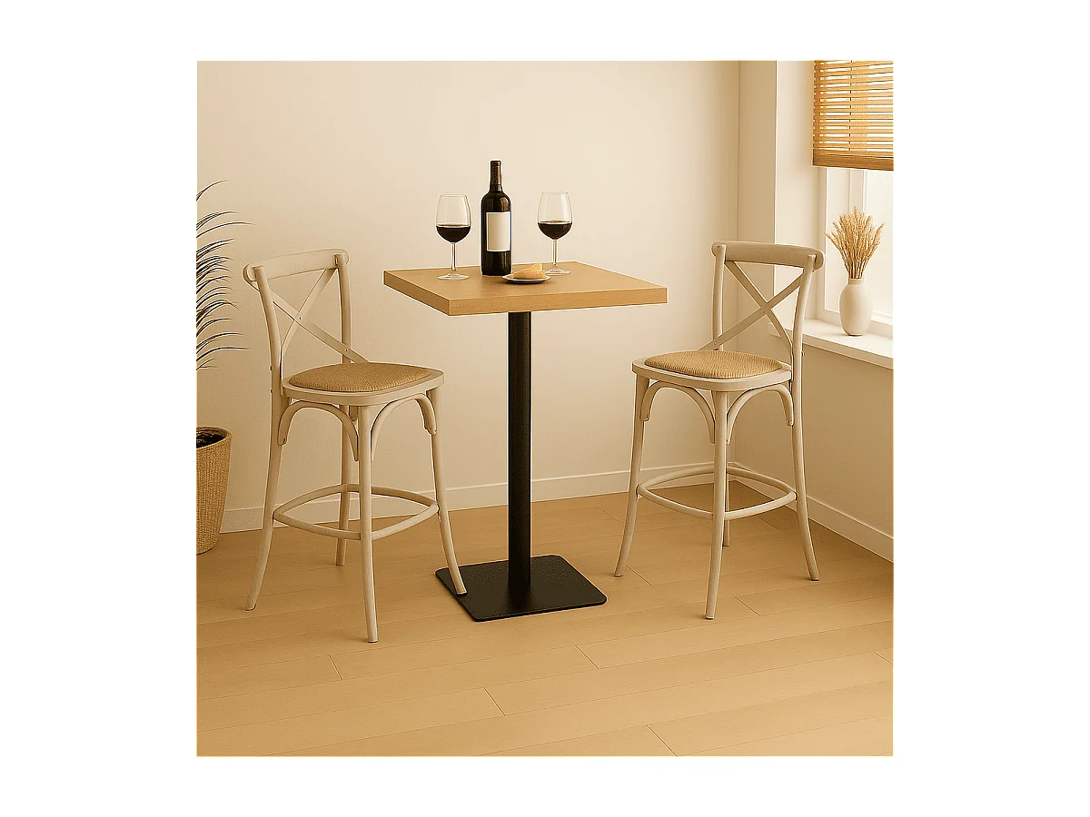 Chaise de bar en bois massif et cannage L50 cm - BISTROT