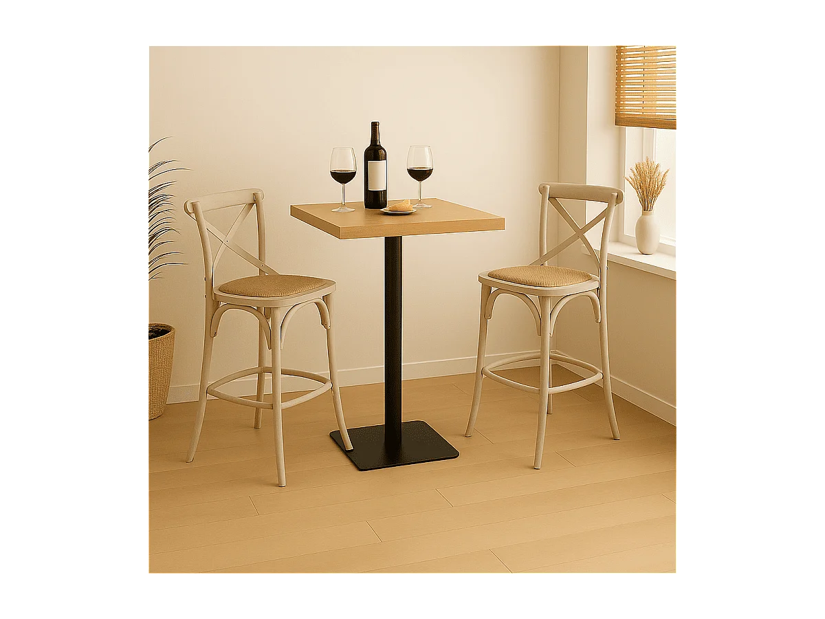 Barkruk van massief hout en webbing L50 cm - BISTROT