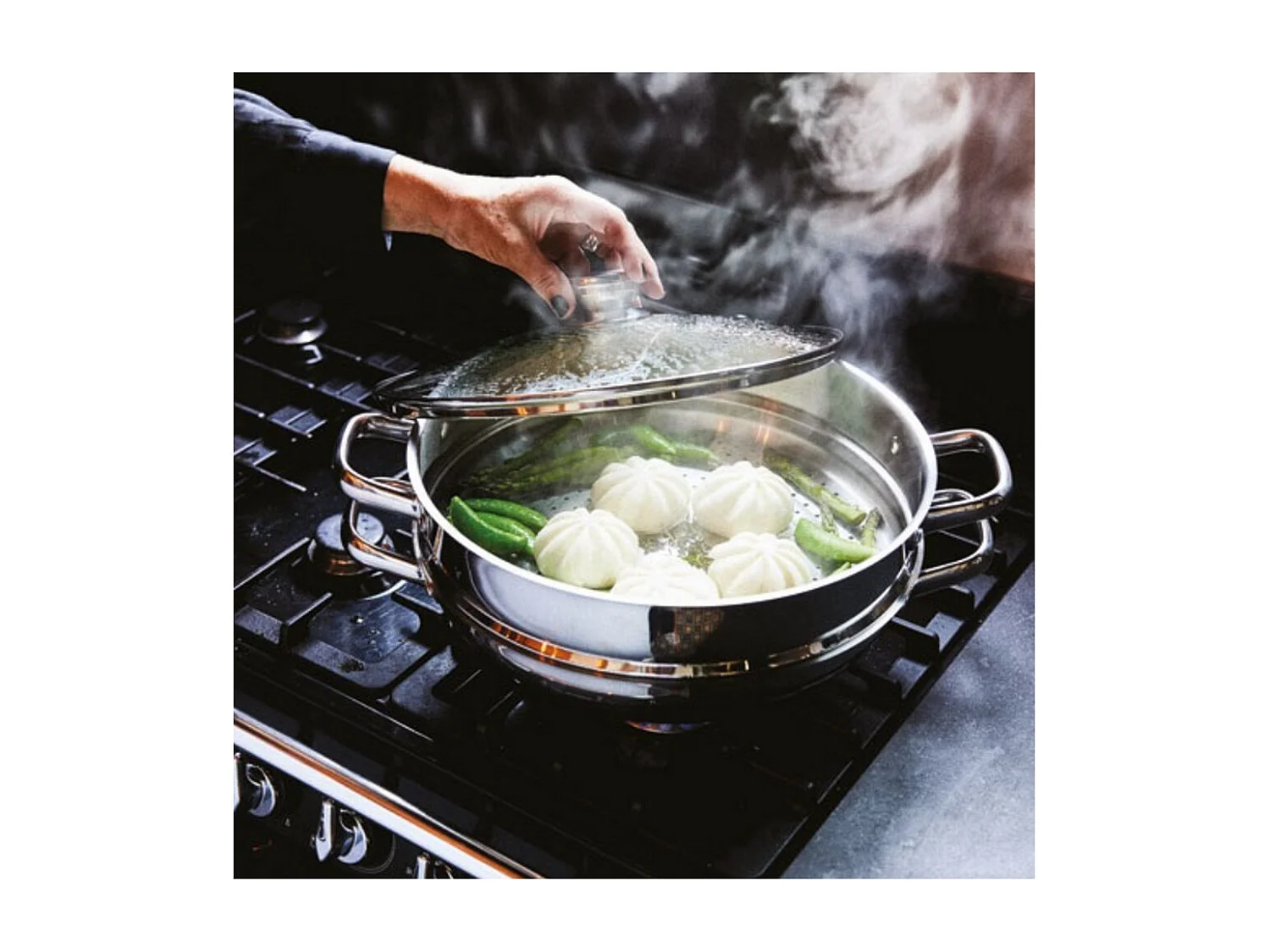 Wok 2-en-1 - BAUMALU - Tous feux dont induction - Couvercle verre - 32 cm