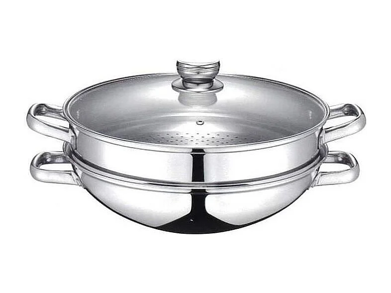 Wok 2-en-1 - BAUMALU - Tous feux dont induction - Couvercle verre - 32 cm