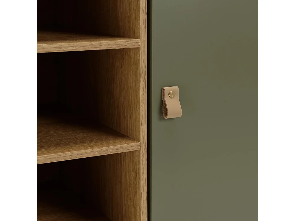 ETHAN - Buffet 1 porte 3 tiroirs 3 niches bois naturel vert