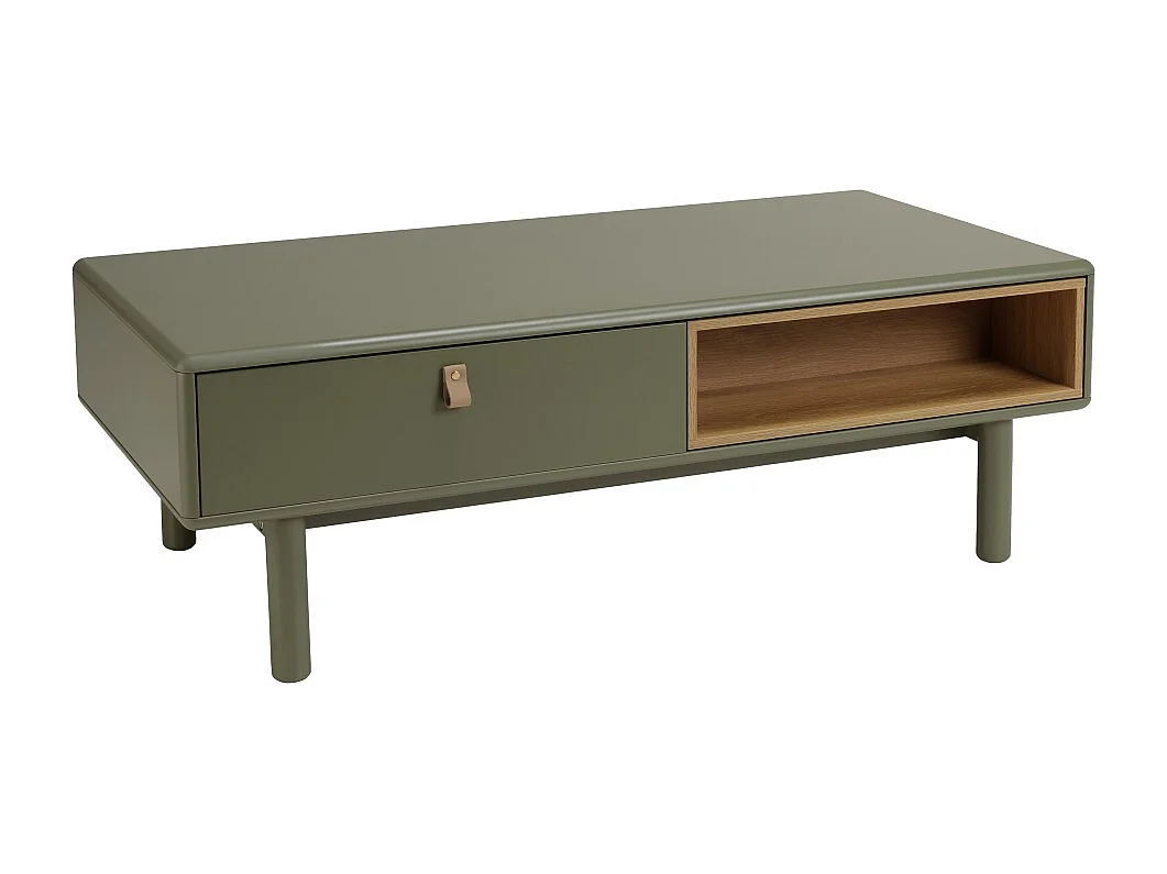ETHAN - Table basse 2 tiroirs et 2 niches en bois naturel vert