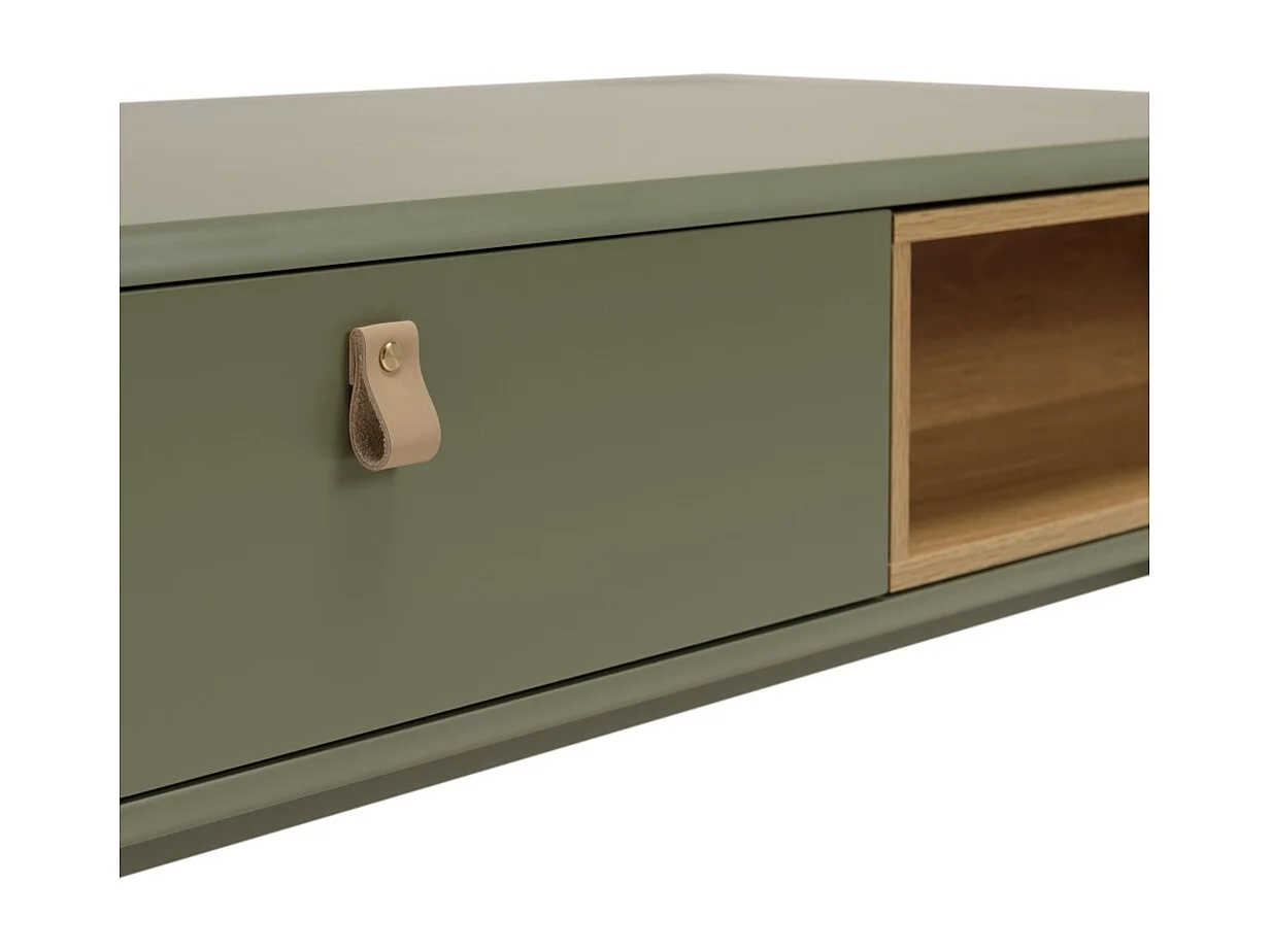 ETHAN - Table basse 2 tiroirs et 2 niches en bois naturel vert