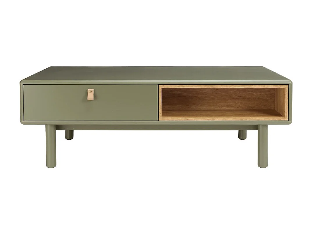 ETHAN - Table basse 2 tiroirs et 2 niches en bois naturel vert