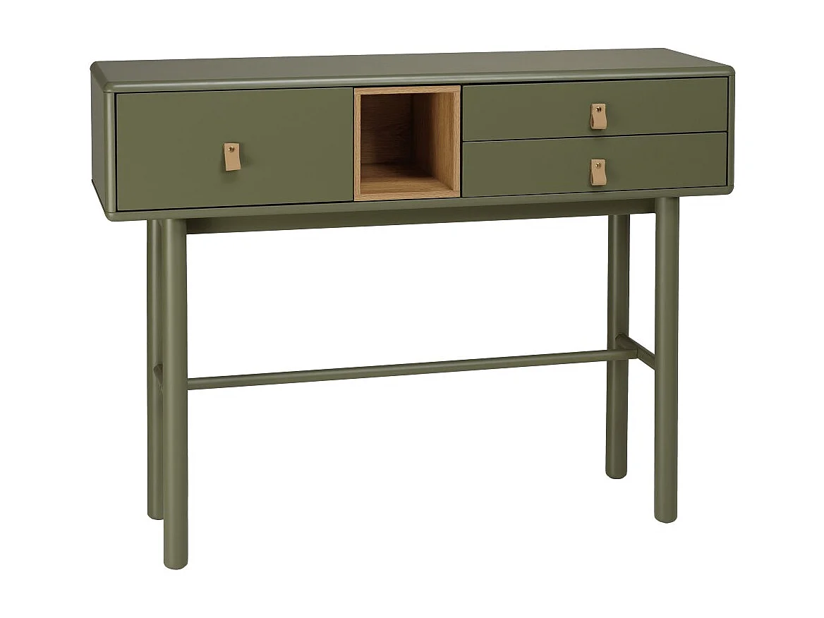 ETHAN - Console 3 tiroirs et 1 niche en bois naturel vert